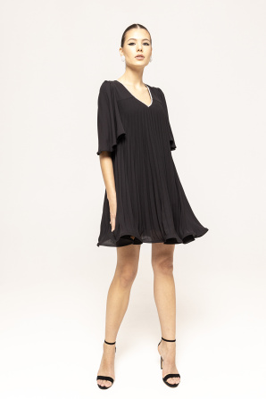 Crystal-embellished plissé-satin dress