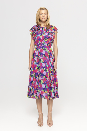 Floral-appliqué viscose dress