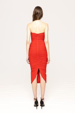 Floral-appliqué ruched dress