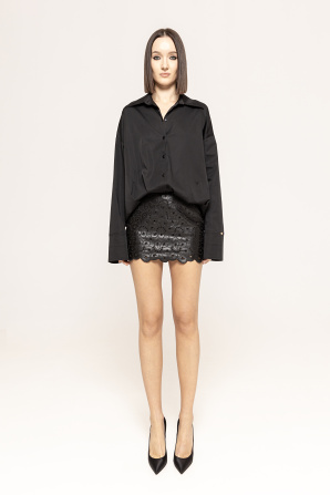 Embroidered faux leather skirt