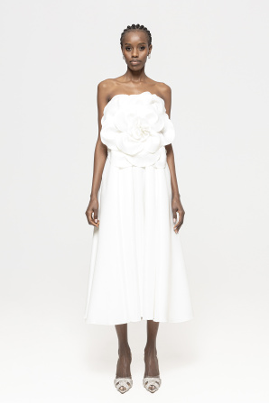 Floral-appliqué taffeta midi dress