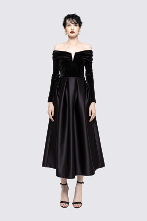 Off-shoulder taffeta midi dress