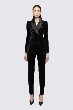 Double-breasted velvet blazer