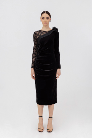 Lace insert velvet midi dress