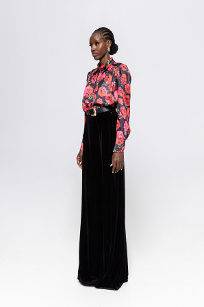 Floral-print satin shirt