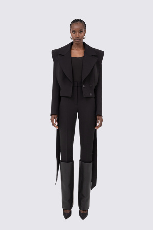 Faux-leather trim slim pants
