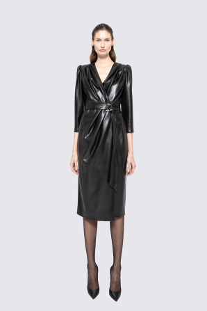 Faux-leather midi dress
