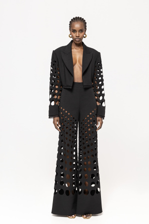 Laser cuts flared pants