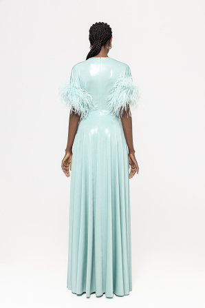 Feather-trimmed maxi dress