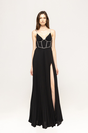 Crystal embellished pleated dress