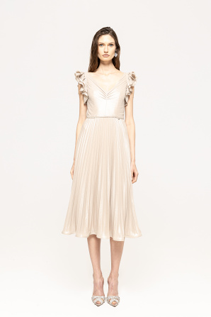 Pleated lamé midi dress