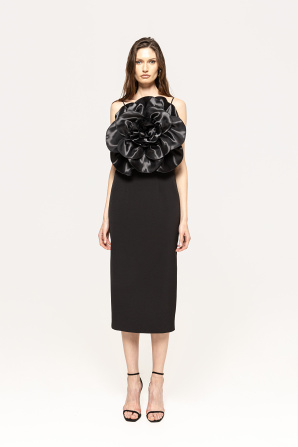 Floral-appliqué midi dress