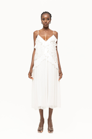 Embroidered chiffon midi dress