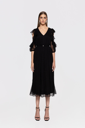 Ruffled silk midi dress