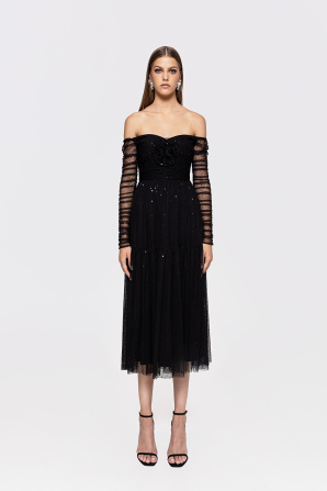 Sequin embellished tulle midi dress