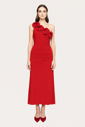 Floral-appliqué midi dress