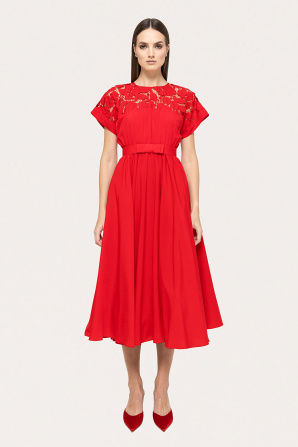 Lace-insert midi dress