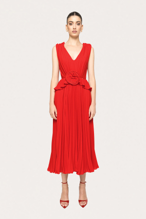 Pleated chiffon midi dress