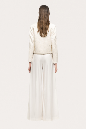 Pearl-detail boucle suit jacket