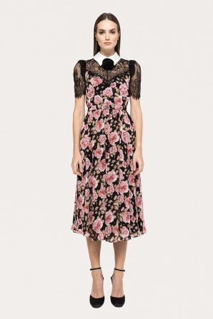 Lace-detail chiffon midi dress
