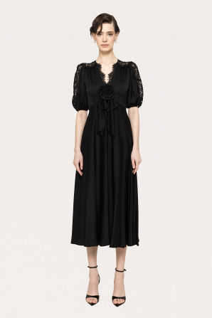 Floral-detail viscose midi dress
