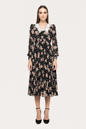 Printed pleated midi dress