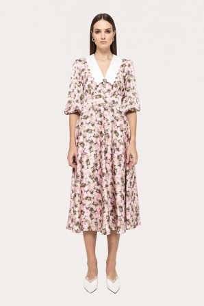 Puff sleeves printed midi dress