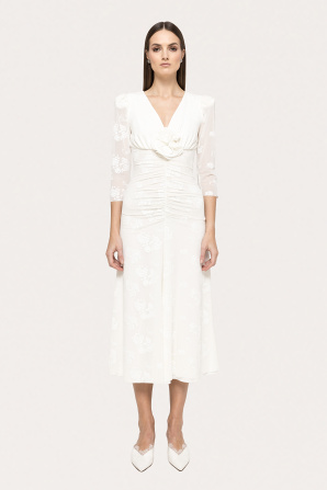 Floral-appliqué mesh dress