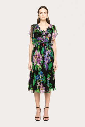 Ruffled silk midi dress
