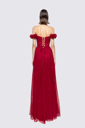Floral-appliqué silk maxi dress