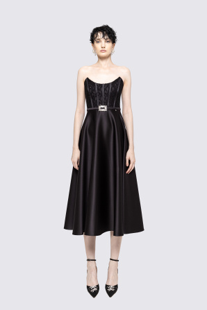 Corset-style strapless taffeta dress