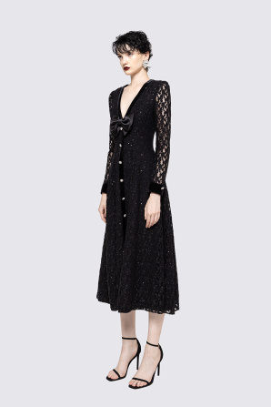 Crystal-embellished lace midi dress