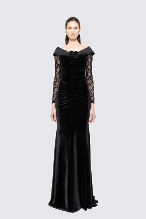 Lace insert velvet maxi dress