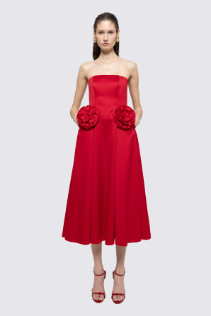 Floral-appliqué taffeta midi dress