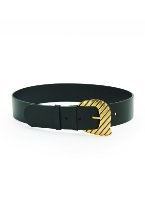 Metallic buckle leather belt