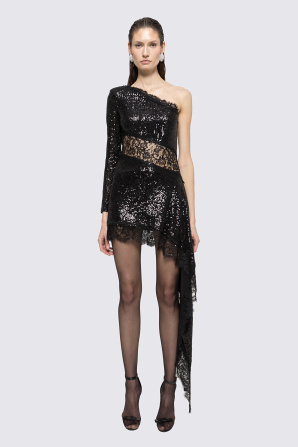 Lace insert sequined midi dress