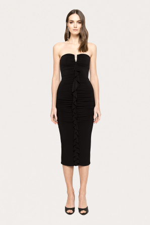Ruffled ruched jersey midi dress