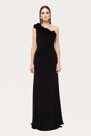 Floral-appliqué jersey maxi dress