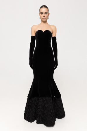 Petal-layerd velvet maxi dress