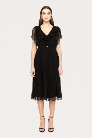 Floral-appliqué silk midi dress