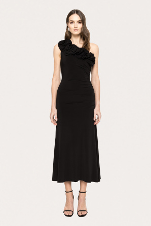Floral-appliqué midi dress