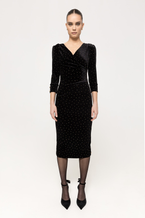 Rhinestone-embellished velvet midi dress