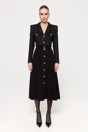 High-waisted pleated midi skirt