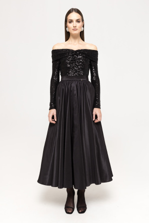 Sequin-panel taffeta midi dress