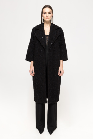 Bead-embellished boucle coat