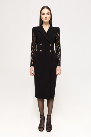 Lace-panel midi dress