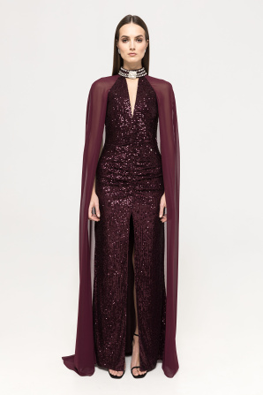 Sequined caped gown