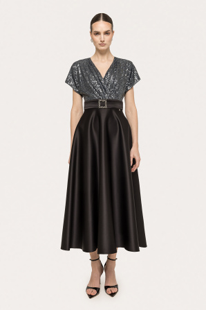 Sequin-panel taffeta midi dress