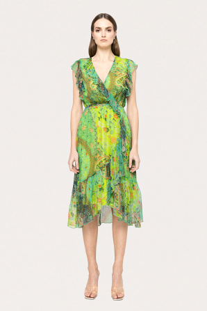 Ruffled silk midi dress