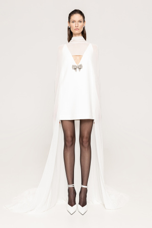 Cape-style backless mini dress